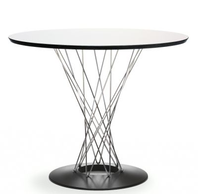 Weißer runder Esstisch, Design Tisch, Vitra Noguchi Tisch mit verchromtem Drahtgestell.